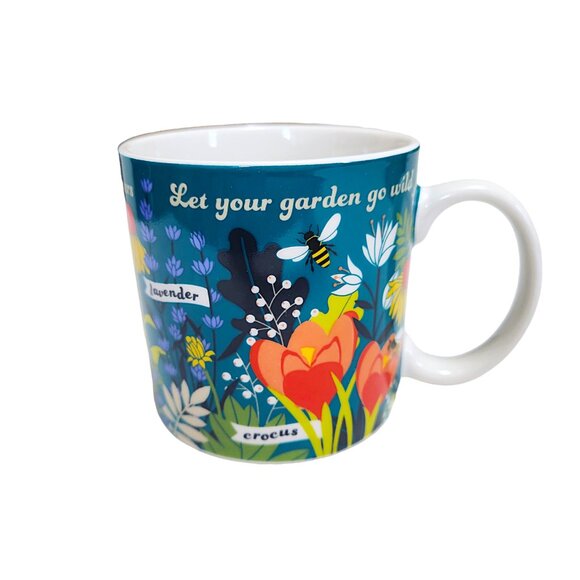 NEW Ginger Fox BEE Kind Teal and Floral Mug comes Boxed Holds 12 oz. - Picture 2 of 16